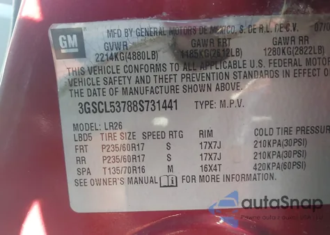 2008 Saturn Vue V6 Xr из США, поврежденный, VIN 3GSCL53788S731441